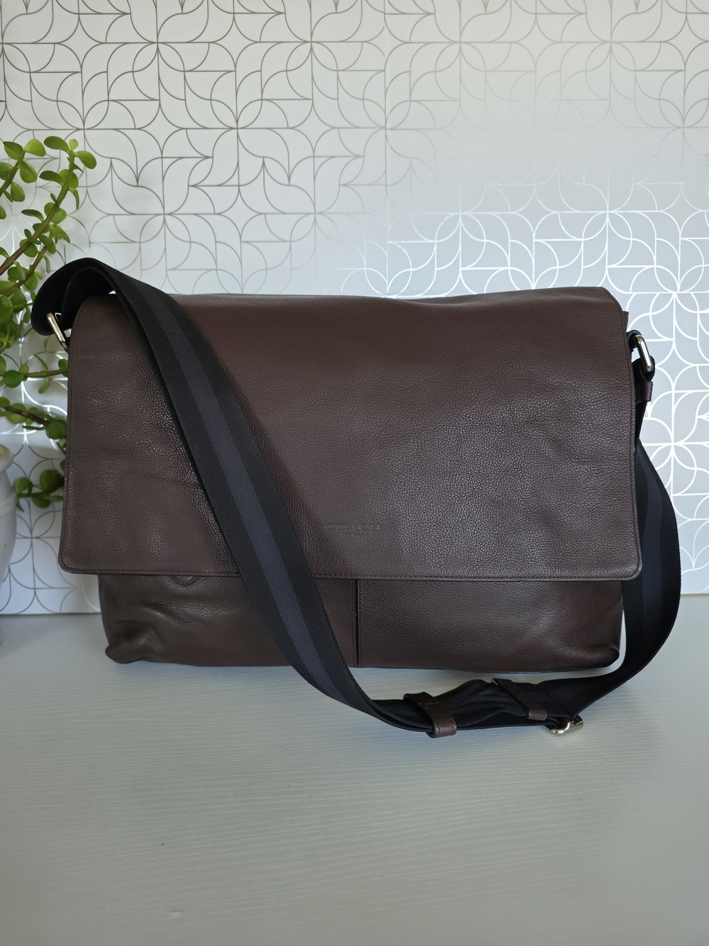 Coach Sullivan Messenger Crossbody Bag in dark brown cowhide leather